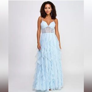 Juniors' Lace Corset Ruffled Gown by Pear Culture